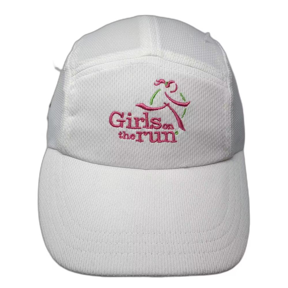 Headsweats 5 Panel White Pink Hat Girls on the Run Mesh Slideback OS Running